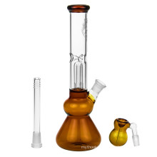 Orange Leaf Glass Beaker Base Ice Smoking Pipes with Precooler (ES-GB-373)